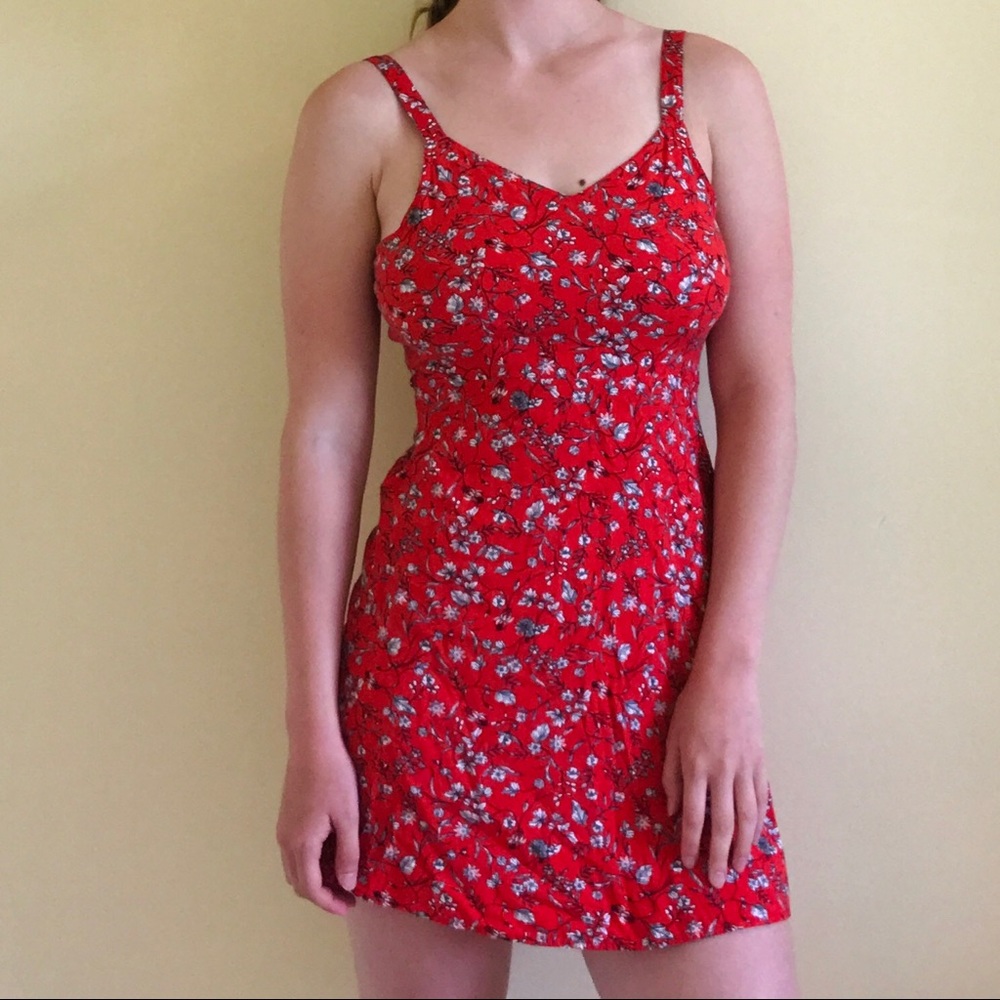Red Floral Summer Mini Dress